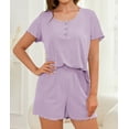 thumbnail image 4 of Loritta Womens Pajama Sets Knit Short Sleeve Shorts Lounge Sets Breathable 2 Piece Pjs with Pockets Mother's Day Gifts Sets Summer&nbsp;Purple S-2XL, 4 of 7