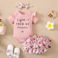 thumbnail image 3 of GYRATEDREAM Newborn Baby Girl Summer Outfit Infant Girl Letter Romper Floral Shorts Headband Set 0-18 Months, 3 of 12