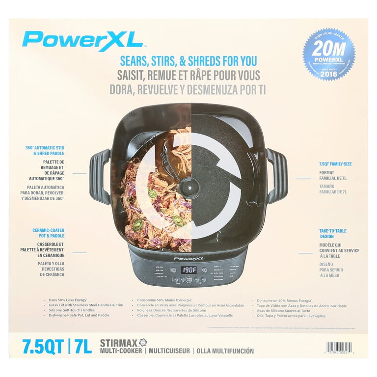Power XL StirMax 7.5 Qt Multi Cooker with Auto Stir Shred Paddle and 9 Presets Matte Black Walmart