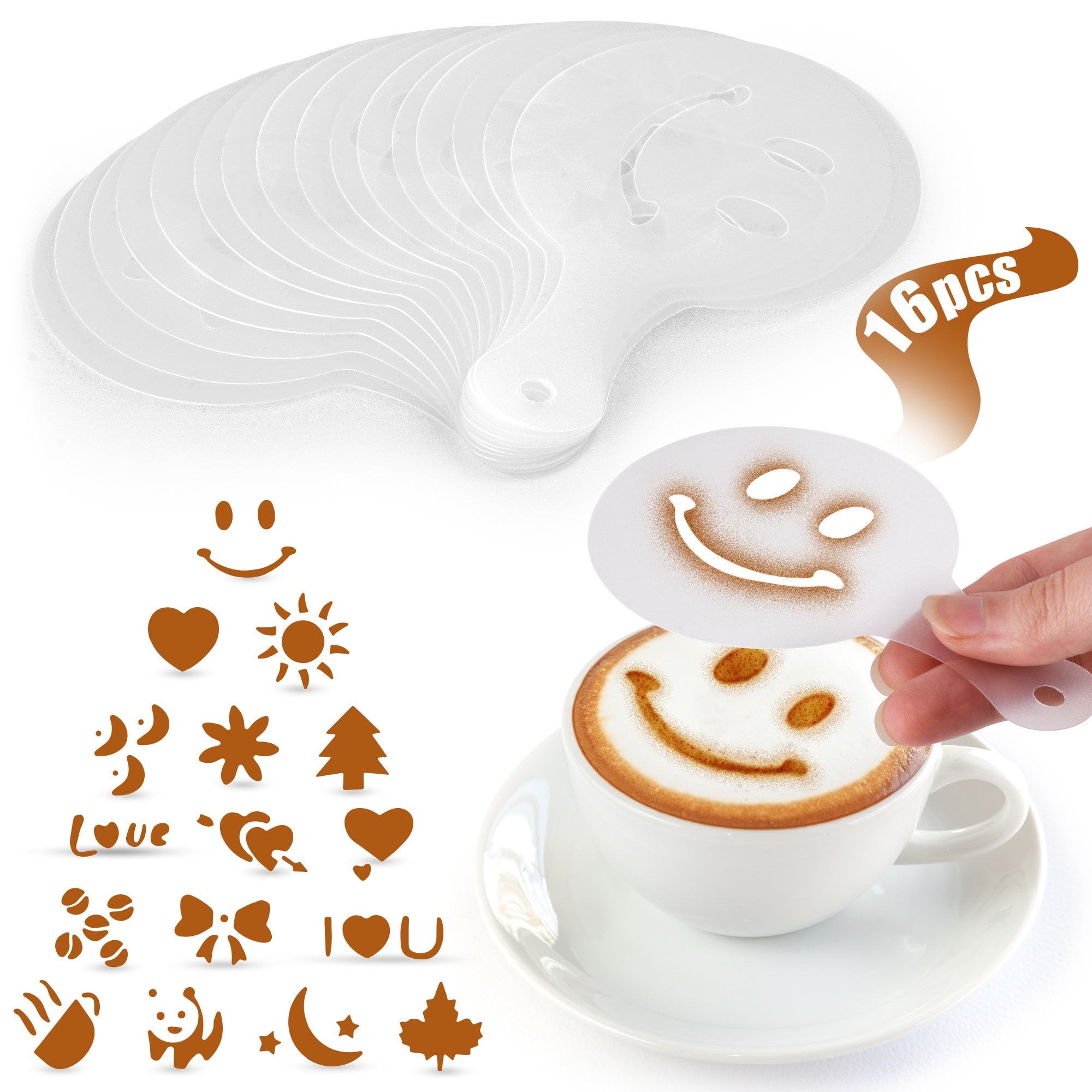Zulay Kitchen - Plastic Stencils for Latte Art 16 Pack