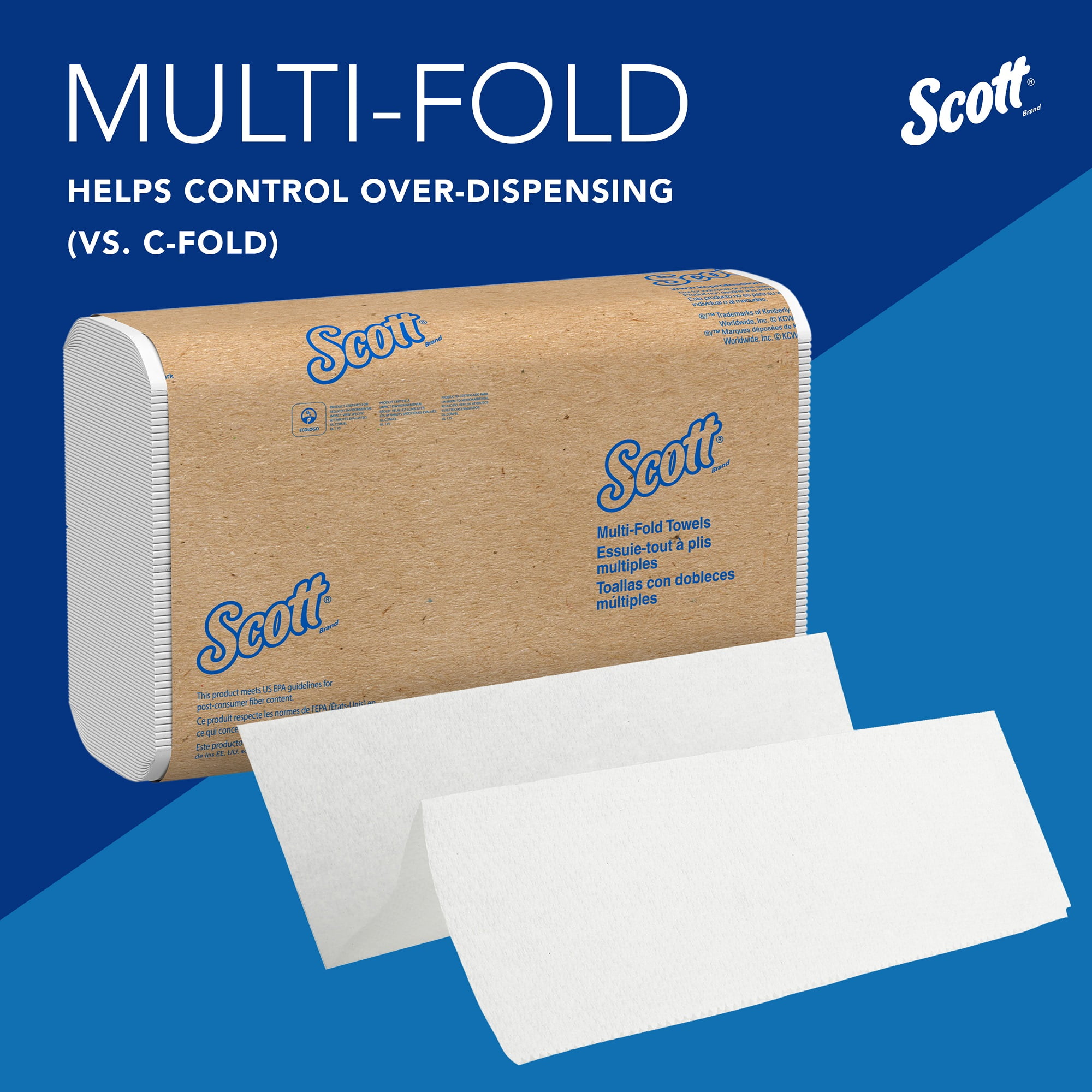 Scott® Essential™ Large Folded Hand Towels 6669 - Multifold Paper Towels -  15 packs x 240 White Z fold Paper Towels (3,600 total)