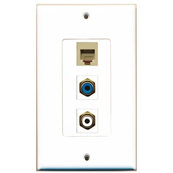 RiteAV - 1 Port RCA White and 1 Port RCA Blue and 1 Port Phone RJ11 RJ12 Beige Decorative Wall Plate Decorative