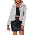 thumbnail image 1 of Chaqueta corta de pelaje sintético con cuello de solapa y abertura frontal para mujer Inspire Chic, color gris claro, talla S, 1 of 6