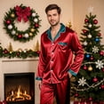 thumbnail image 4 of Jkety Christmas Pajamas Family Matching Button Down Pajamas Pjs Silk Satin Long Sleeve Shirt Long Pants Set Sleepwear 2 Pcs Outfits Loungewear, 4 of 7