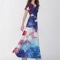 thumbnail image 4 of Women's Patriotic Feather Print V-Neck Maxi Dress, American Flag Inspired Short Sleeve Summer Casual Dress for 4th of July ,Blue M, 4 of 5