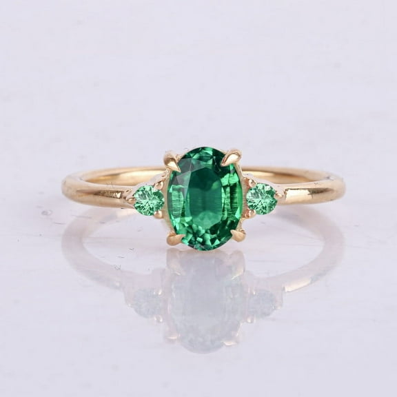 May Birthstone Ring, Two Side Green Sapphire Gemstone Ring, Prong Set Stacking Band Ring, 925 Starling Silver Vintage Ring, Three Gemstone Ring, Gift For Men/Women,