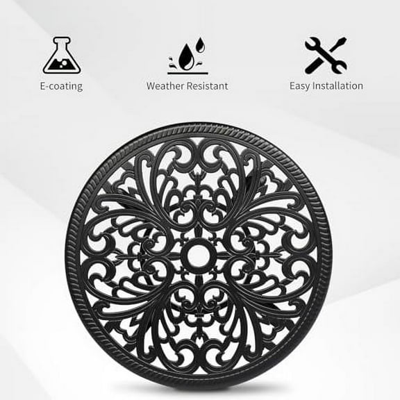 amopacorp 23.6" Phoenix Cast Aluminum Round Table, Patio End Table Side Table, Cast Aluminum Cocktail Table, Outdoor Bar Table, Black