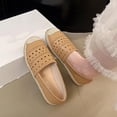 thumbnail image 4 of Womens Espadrille Flats Breathable Perforated PU Faux Leather Slip On Comfortable Jute Sole Casual Summer Shoes Yellow,Size 5.5, 4 of 6