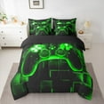 thumbnail image 3 of Erosebridal 7Pcs Full Gamer Comforter Set For Boys,Gaming Bedding Comforter Set,Video Games Gamepad Bed In A Bag Neon Glowing Square Geometric Grid Green Bed Sets With Comforter And Sheets, 3 of 5