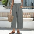 thumbnail image 3 of Audhol Summer Outfits for Women! Women's Linen Wide Leg Pants Casual Loose High Waist Beach Haren Pants Pockets Linen Pants Grey 3XL, 3 of 7