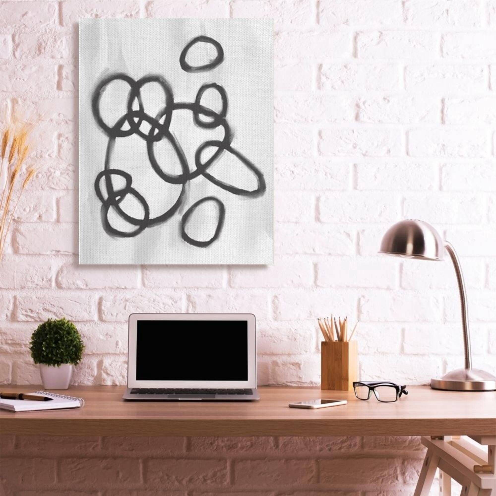 Stupell Industries Round Circular Linework Abstract Black White Design by Daphne Polselli, 30" x 40"