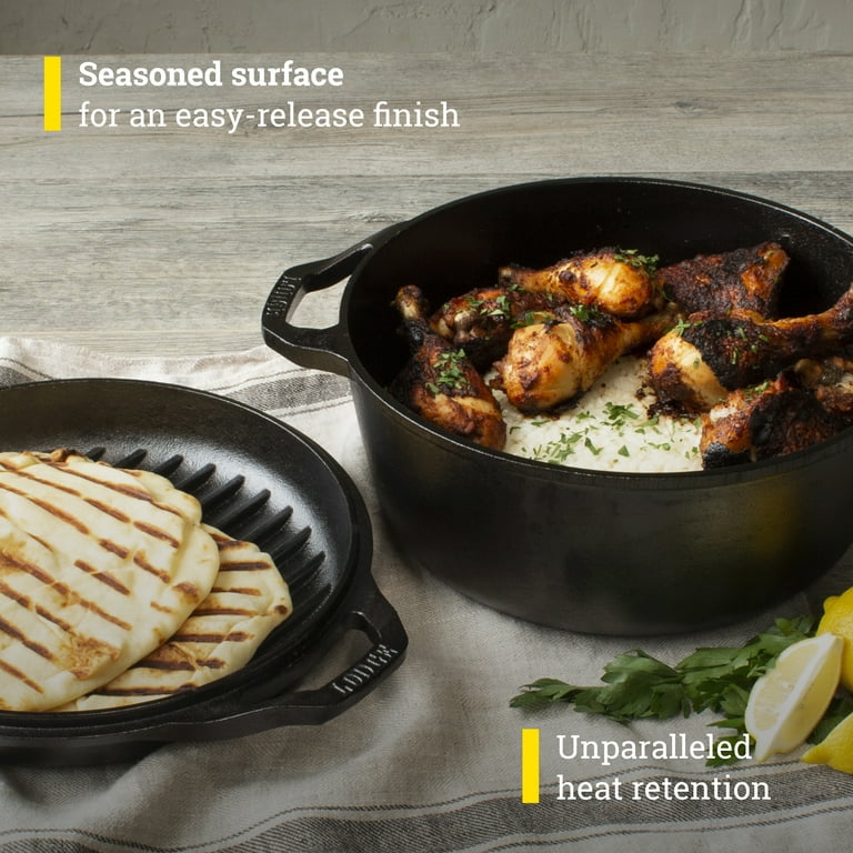 Lodge, Dutch Oven, 6qt, Double with grill lid, versatile cookware