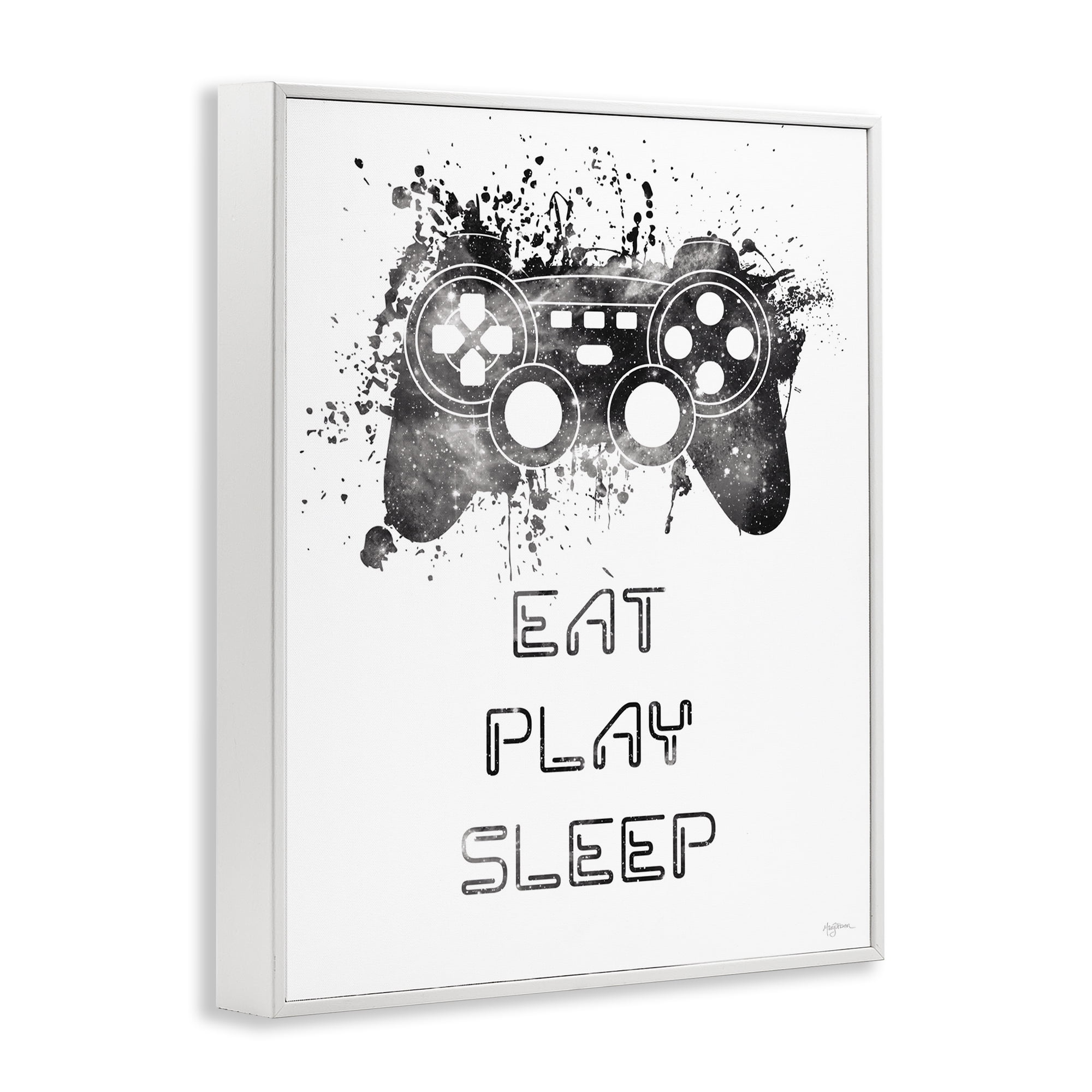 Stupell Industries Eat Play Sleep Gaming Typography Painting White Framed Art Print Wall Art, 24 x 30