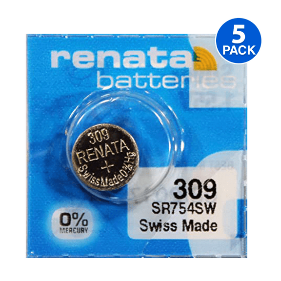 Renata 309 Single Watch Battery Swiss Made Silver Oxide 1.5 V (5 Batteries, 309 or SR754SW)