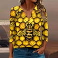 thumbnail image 2 of CYMMPU Spring Tops V Neck 3/4 Sleeve Fall Trendy Shirts Blouses for Women Dressy Casual Bee Printed Tunic Tops Loose Fit Business Elegant Work Tops T-Shirts Multicolor M, 2 of 5