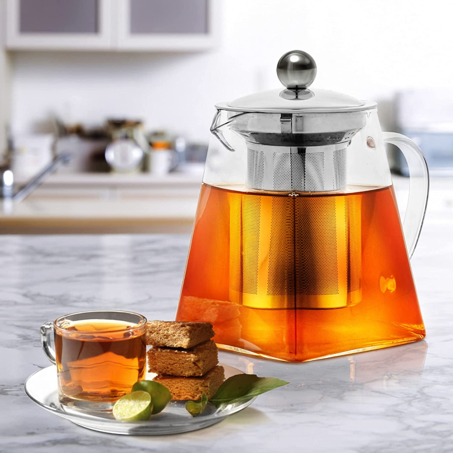 Ovente Glass Tea Kettle 27oz, With Tea Infuser for Loose-Leaf Tea