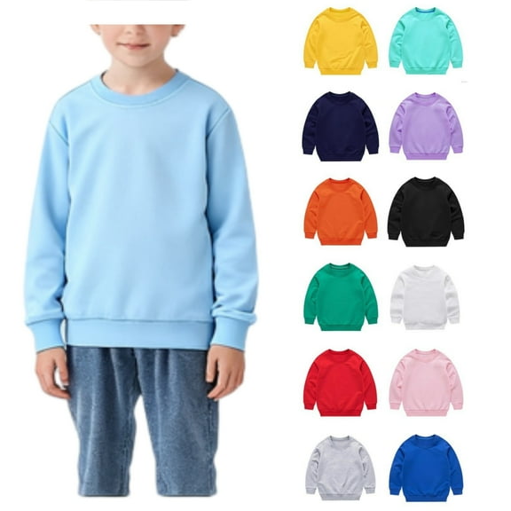 Favoffer Unisex Kids Solid Color Crewneck Lightweight Hoodie Cotton Top School Weekend Sports Casual 1-13Y