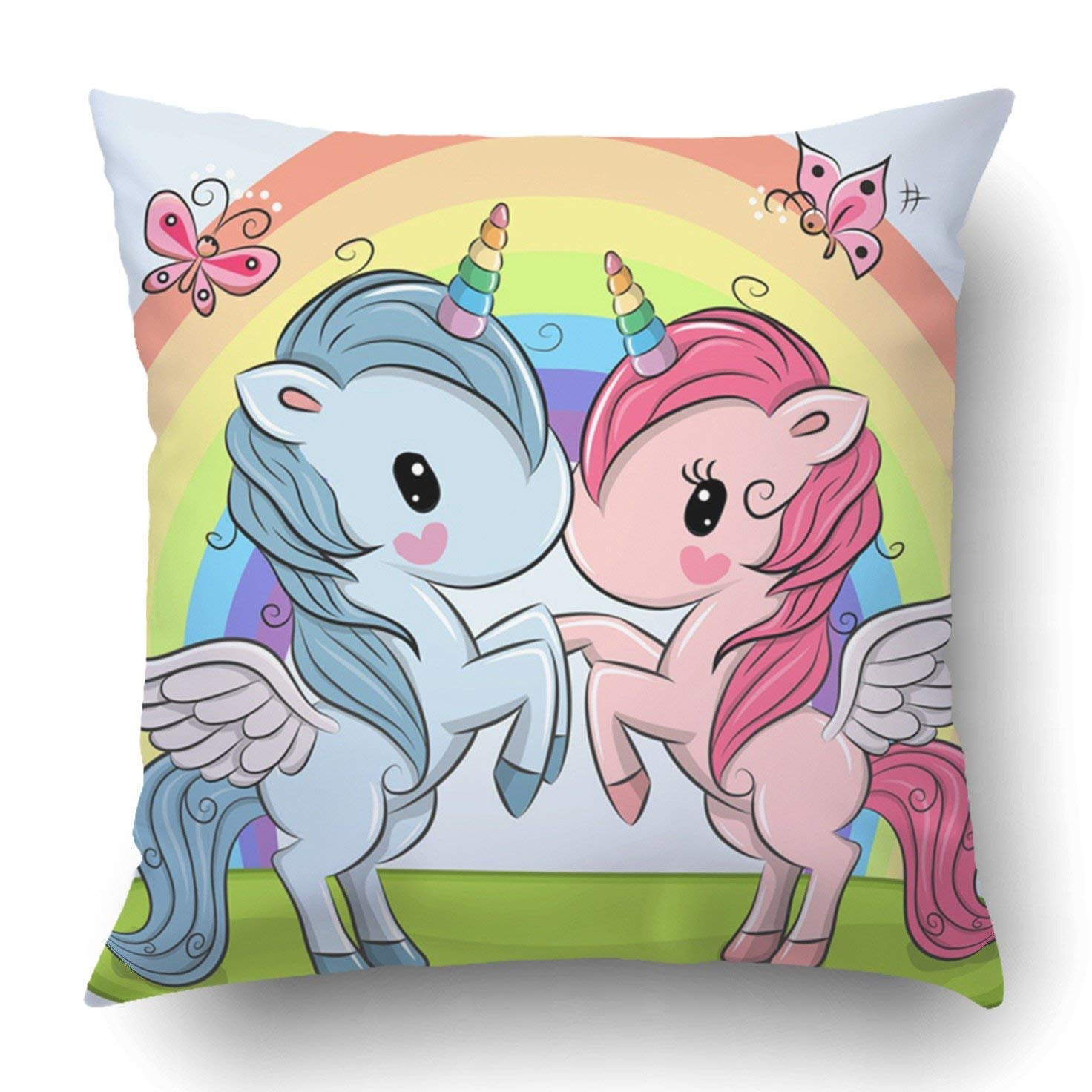 ARTJIA Pink Girl Two Cute Unicorns On Rainbow Animals Baby Beautiful