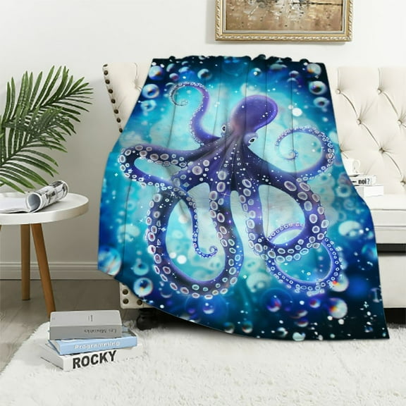 Autua Octopus Stars Bubbles Warm Lightweight Fleece Blanket Soft Throw Blanket Living Rooms Sofa Decor Cow Gifts Blanket All Seasons Flannel Material Blanket for All Seasons 40x50in