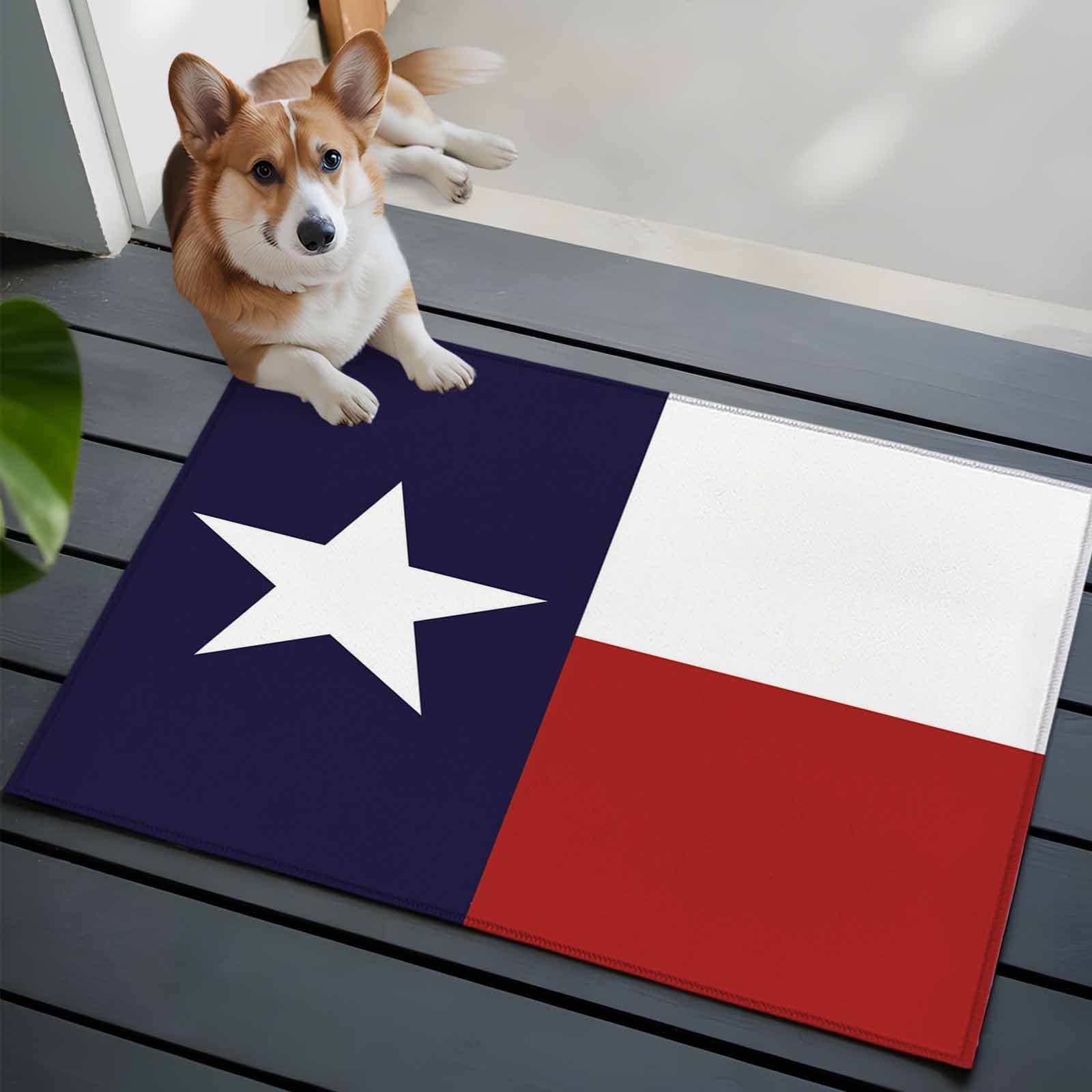 Entrance Runner Rug 2'x3', Blue Red White Texas Flag with Star Non-slip Doormat for Indoor Outdoor Entrance, Minimalistic Geometric Stripe Throw Floor Mat for Front Door/Living Room/Bedroom/Bathroom