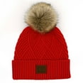 thumbnail image 2 of C.C Criss Cross Suede Patch Beanie Cozy Knit Hat for All Ages, Dark Grey, 2 of 25