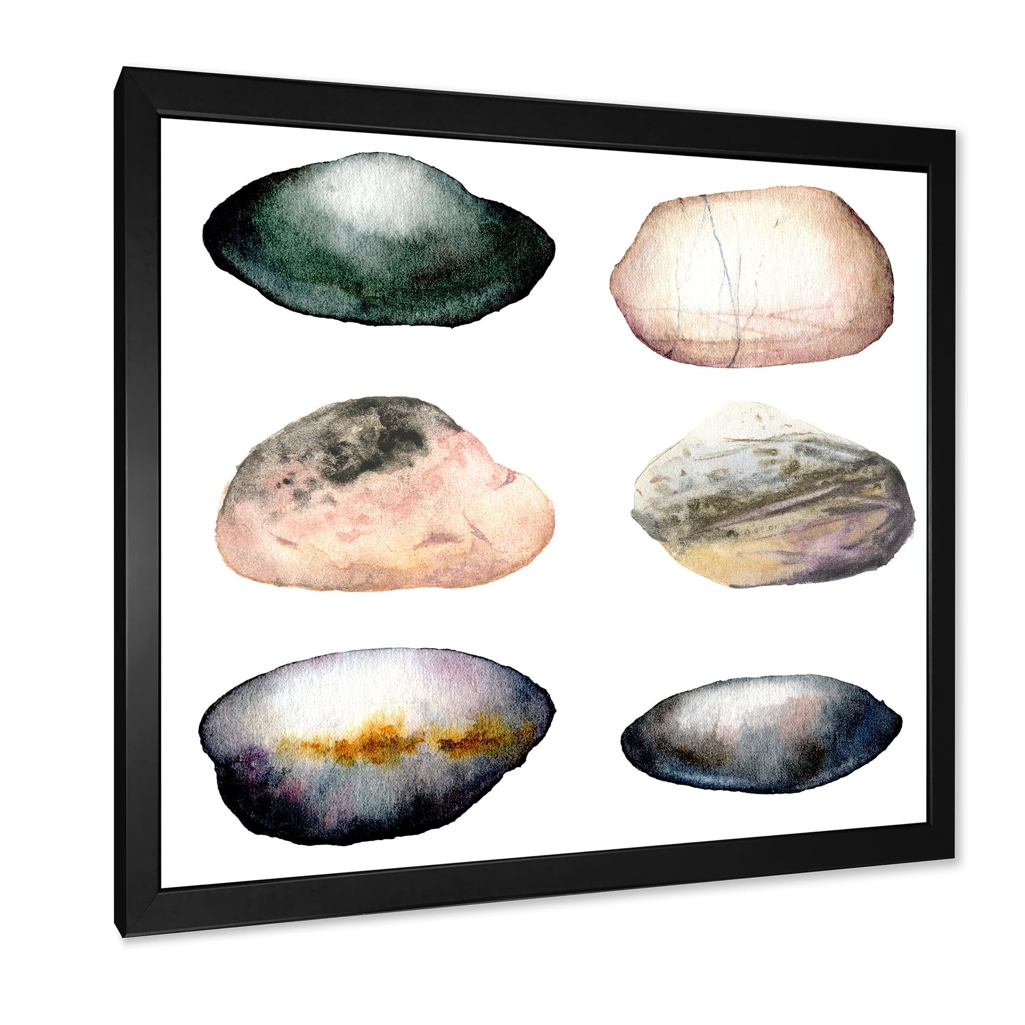 Designart 'Six Abstract Sea Stones On White' Nautical & Coastal Framed Art Print