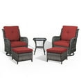 thumbnail image 2 of PARKWELL 5-Piece Outdoor Conversation Sets,Wicker Swivel Gliders with Ottomans,Side Table,Patio Seating Furniture with Red Cushions,Gray Wicker, 2 of 9
