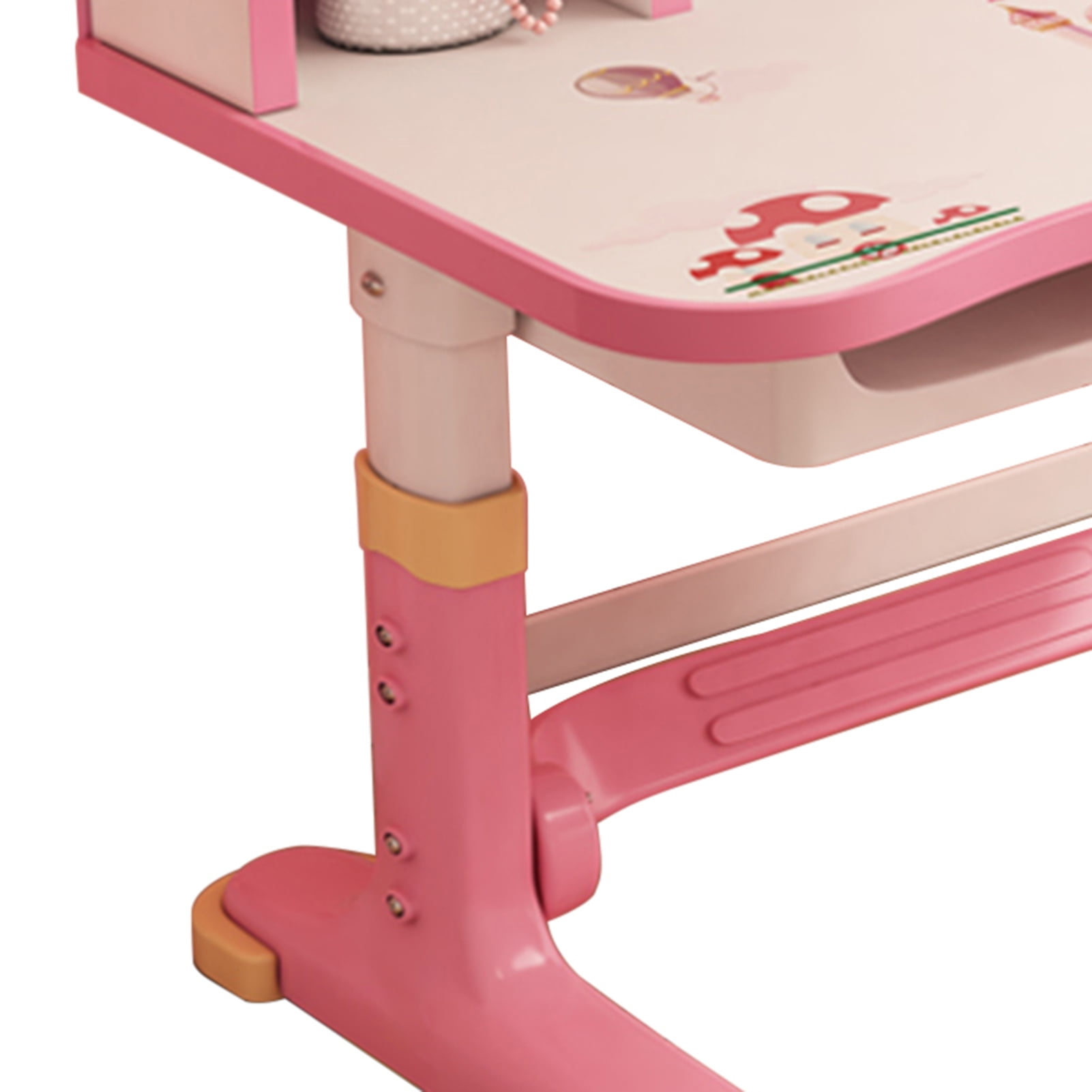 ZNNT Multi-Functional Desk and Chair Set, Height Adjustable Children School Study Table Chair Set with Castle Backboard, Bookshelf and Storage Drawer Pink (Pink)