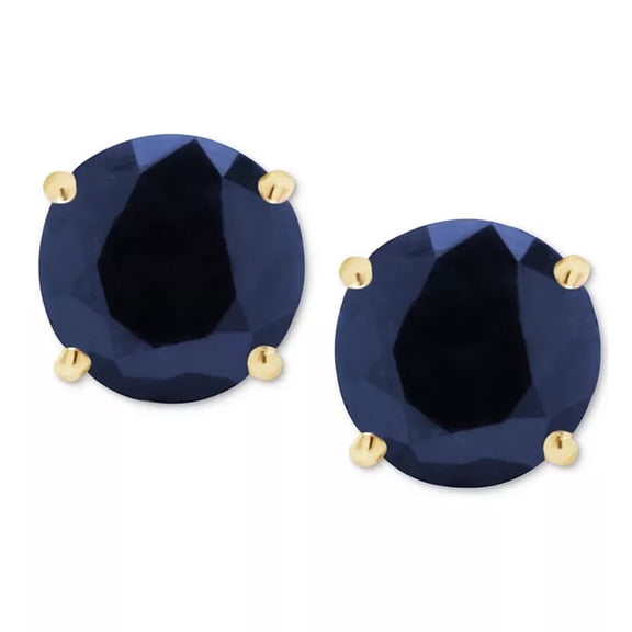 14k Yellow Gold Round Created Blue Sapphire Stud Earrings 3MM Plated by Paris Jewelry