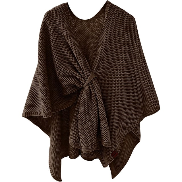 LinYooLi Poncho Cape Élégant pour Femmes - Croisé devant Couleur Unie - Cardigan Tricoté