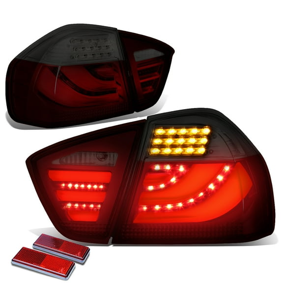 DNA Motoring TL-LED-3D-E9005-RD-SM For 2005 to 2008 BMW E90 3 -Series Red Housing Smoked Lens 3D LED Rear Tail Brake   Corner Signal Light 06 07