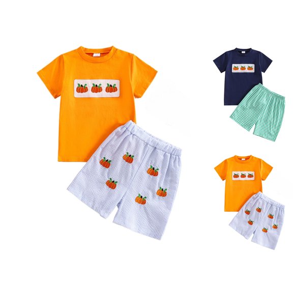 Baby Boy Halloween Outfit Short Sleeve Embroidered Tshirt Top and Shorts Two Piece Set Toddler Summer Fall Clothes Size 1-5 Years