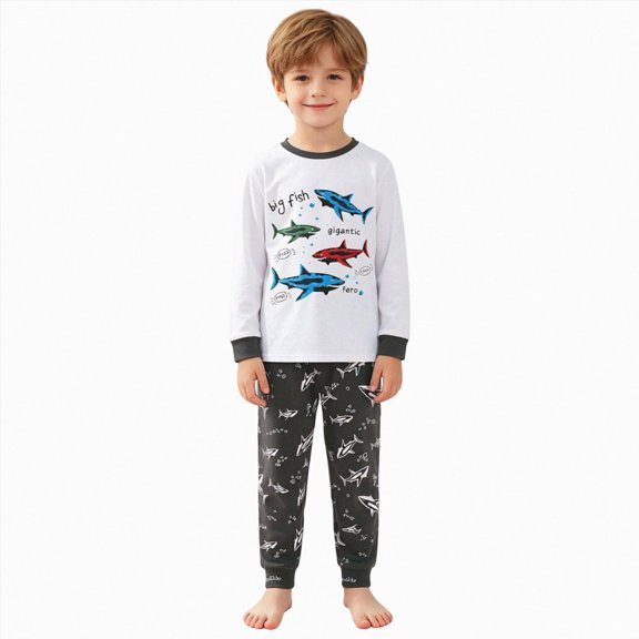 xaweyi Toddler Boys Cute Cartoon Dinosaur Printed 2 Piece Long Sleeve Outfit Stylish Soft Home Pajamas Size 6-7 Years