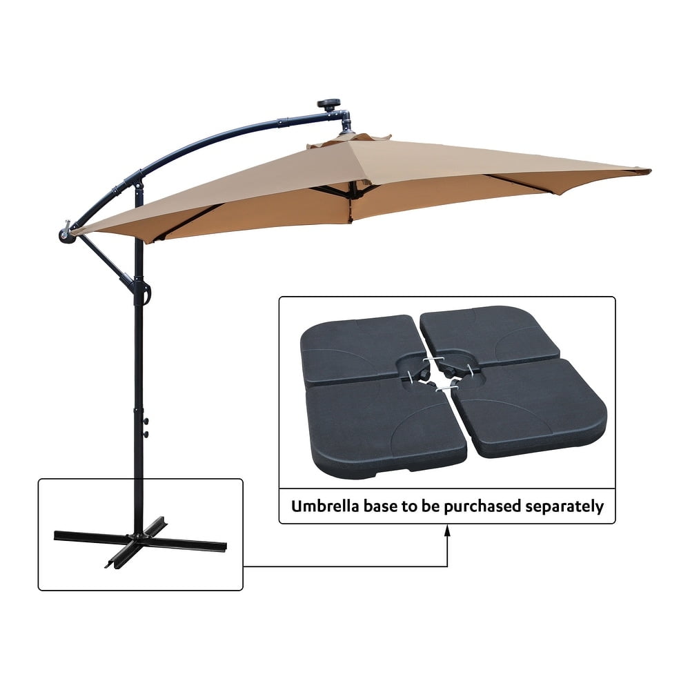 Abble 10ft Outdoor Hanging Offset Cantilever Solar LED Umbrella with Crank - Tan