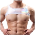 thumbnail image 2 of pstuiky Camiseta sin mangas para hombre, Camiseta de tirantes ajustada de cuello redondo de piel sintética de seda helada con estampado en caliente de color liso para hombre Camisas para hombres m, 2 of 8