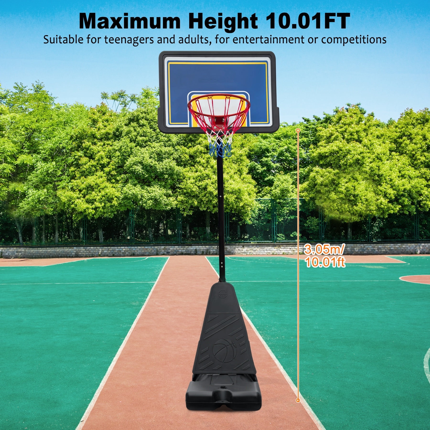 Professional Portable Basketball Hoop System,39" Shatterproof Backboard Height Adjustable 8.04-10.01 ft, Rebound Board Sand/Water Fillable Base,Indoor & Outdoor Use