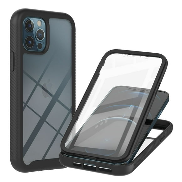 iPhone 11 Case with Built-in Screen Protector, Hybrid Rugged Full Body Protection Shockproof Anti-Scratch Transparent Clear PC Back Cover, Black