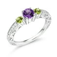 thumbnail image 2 of Gem Stone King 925 Sterling Silver Purple Amethyst and Green Peridot 3-Stone Engagement Ring for Women (0.85 Cttw, Size 5), 2 of 4