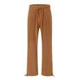 thumbnail image 4 of vigerkar Women's Cotton Linen Drawstring Wide Leg Pants High Waisted Casual Loose Trousers Straight Pants with Pockets Coffee, XL, 4 of 6