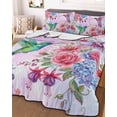 thumbnail image 3 of Quilts Twin Size Bedding Set, Colorful Spring Floral Lightweight Quilted Comforter, Watercolor Birds Farmhouse Art Soft Reversible Bedspread Coverlet with Pillow Covers for All Season, 68" x 86", 3 of 7