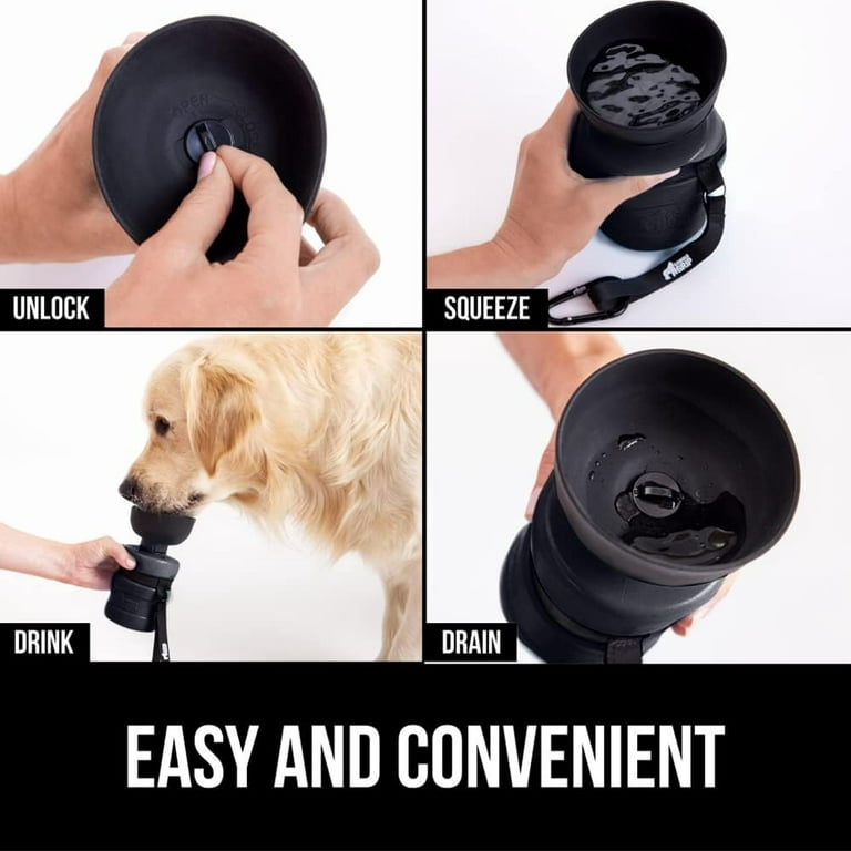Gorilla Grip Leak Proof Portable Dog Water Bottle, Multifunction Design  with Bowl Cap, Food Grade Silicone, Dogs Drink Dispenser, for Puppy Walks,  Traveling, Hiking, Keep Pets Hydrated, 12oz, Black 