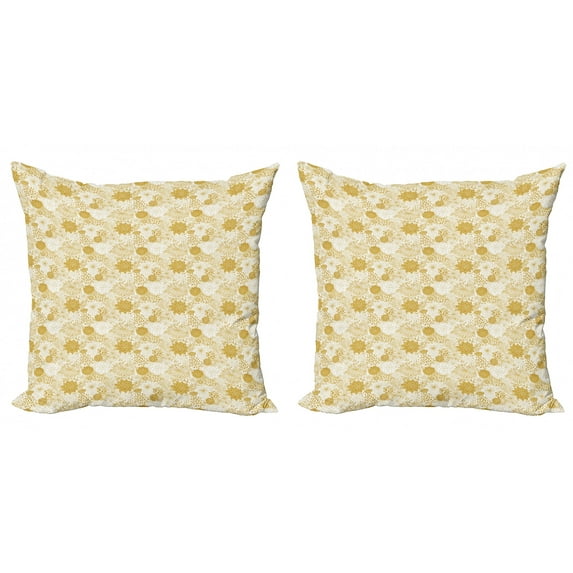 Ambesonne Floral Throw Pillow Cover 2 Pack, Hand Drawn Dots, 24", Yellow and White