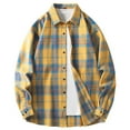 thumbnail image 2 of VBTAPA Mens Plaid Shirt Jacket Open Front Long Sleeve Casual Button Down Shirt Jackets Lightweight Shacket Cardigan Tops Yellow M, 2 of 6