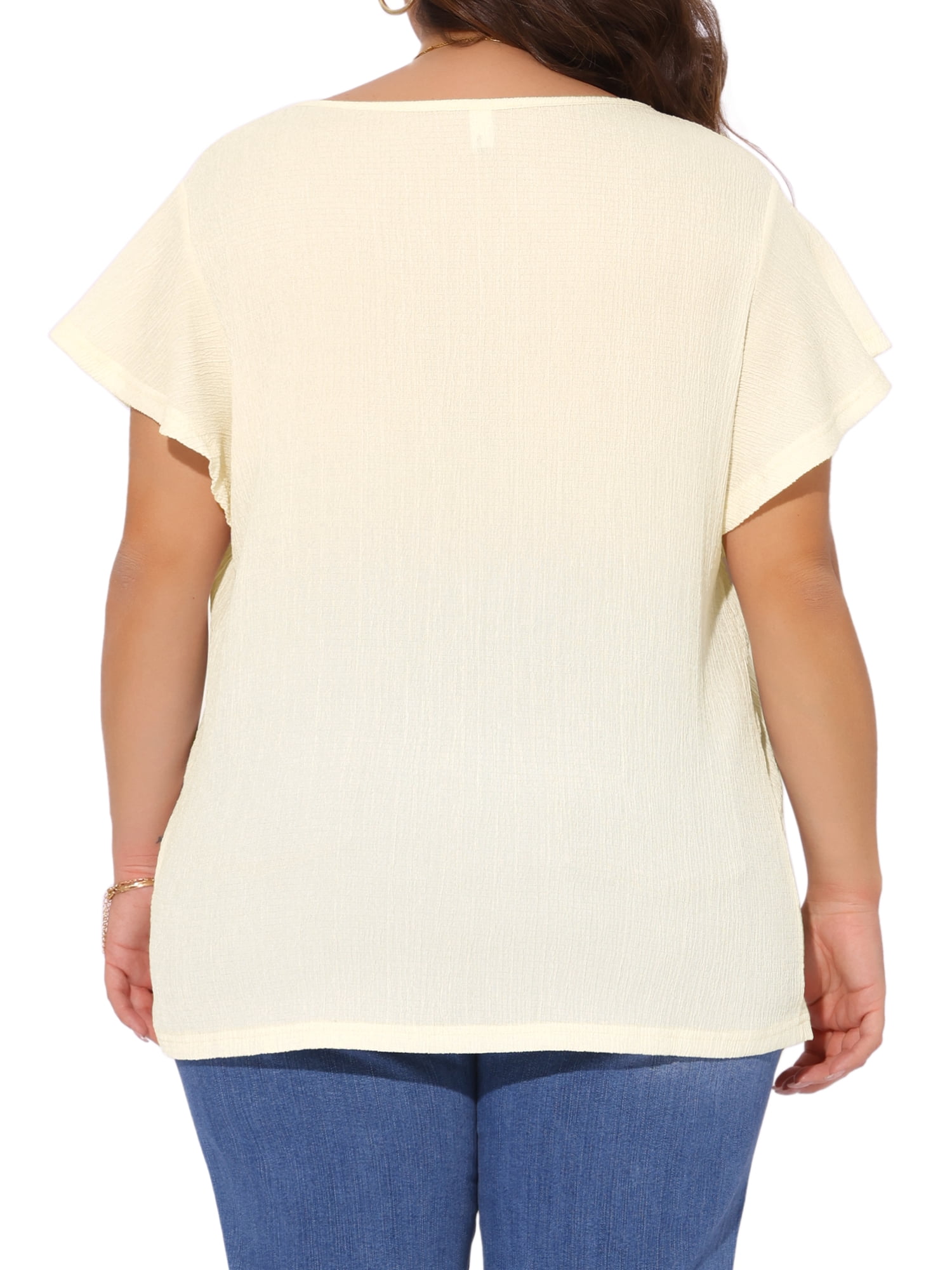 DARING DIVA Women's Plus Tops V Neck Ruffle T Shirt Blouses 2X Beige