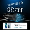 thumbnail image 2 of FiveBox 60W USB C Car Charger Cigarette Lighter Adapter with 3.3 ft Cable, Black, 2 of 7
