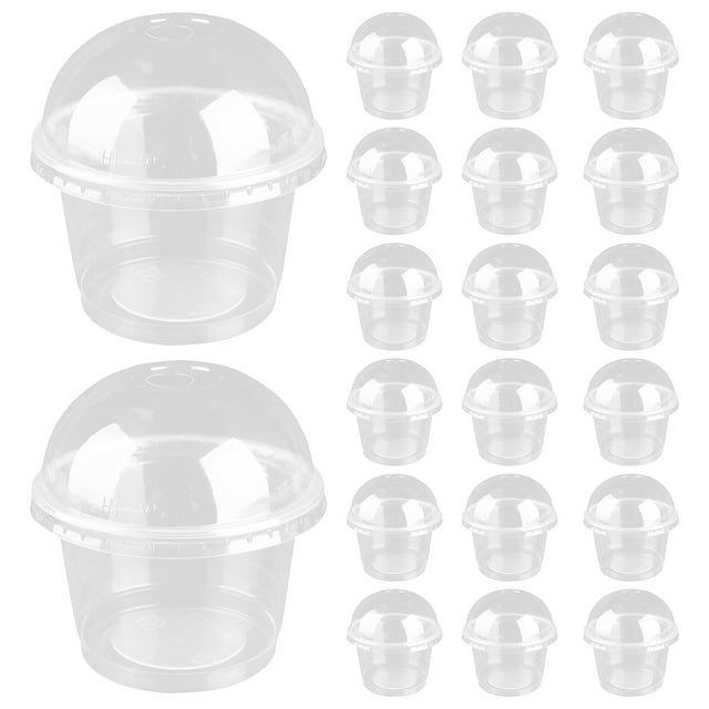 20 vasos desechables transparentes para cupcakes, gelatina, mousse y ensalada con tapas
