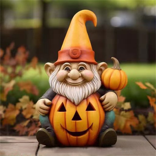 RKSTN halloween decroations Outdoor Garden Decoration With Light, Resin Home Statue Fall Pumpkin Gnome Statue For Holiday Decoration Collectible Statue.