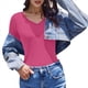 thumbnail image 3 of Camiseta Básica Ajustada de Punto Acanalado con Cuello en V y Larga para Mujer Rosa Roja L, 3 of 7