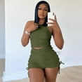 thumbnail image 2 of MSJUHEG Overall Shorts for Women,Short Jumpsuits for Women,Overalls for Women Shorts,Shorts Romper,Two Outfits For Ribbed Tank Crop Top Drawstring Ruched Shorts Set,Lounge Jumpsuit Army Green L, 2 of 6