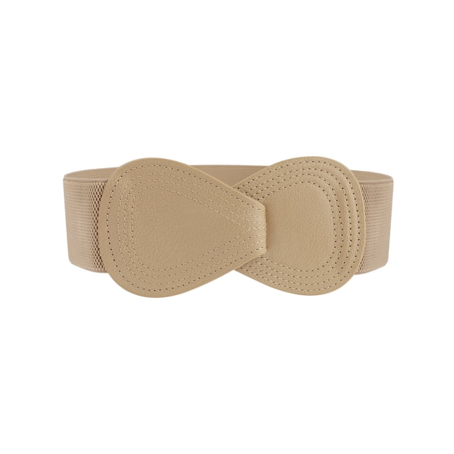 Cinturón elástico de cuero sintético con hebilla en forma de 8 Inspire Chic para ajustar la cintura de dama, medida de cintura: 37"/93.5cm-49"/124cm color caqui claro